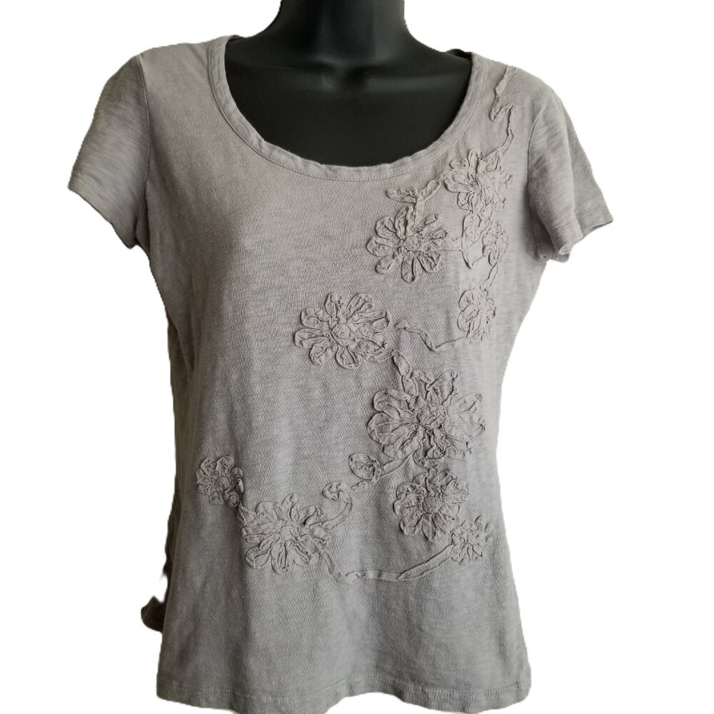 Charlotte Russe Gray Floral Applique Tee Womens Size S Cottagecore Romantic Soft
